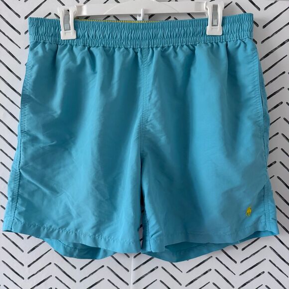 POLO Ralph‎ Lauren Blue Swim Trunks Yellow Pony Lined Men's Size Medium - Picture 1 of 8